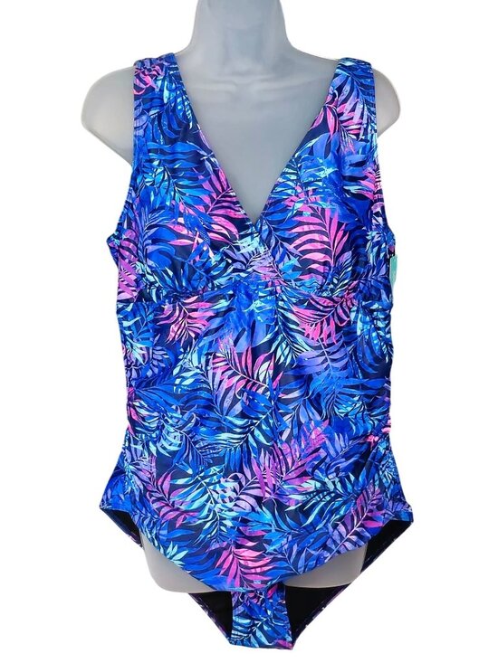Aqua Eve Other - Plus Size Tropical Print One‑Piece Swimsuit 20W V‑Neck Lined Slimming